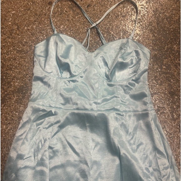Wild Fable Light Blue Silky Mini Dress with Lace Up Back - Picture 3 of 8